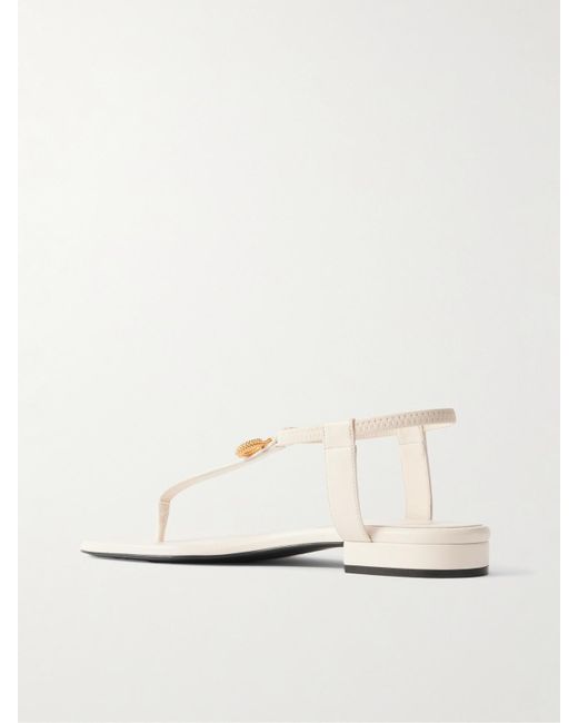 Loro Piana White Mindil Embellished Leather Sandals