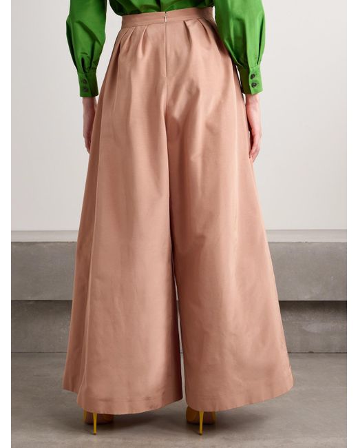 Carolina Herrera Pink Pleated Cotton-Blend Faille Wide-Leg Pants