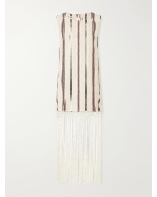 Alix Of Bohemia White Vita Fringed Striped Cotton And Linen-Blend Mini Dress