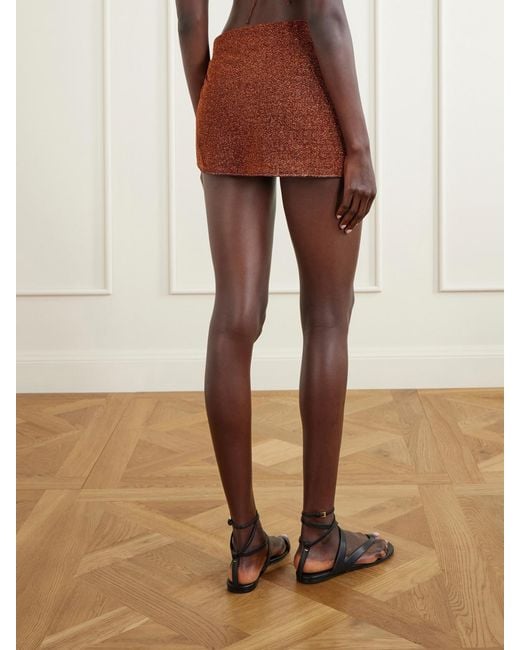 Oseree Brown Lumière Metallic Embellished Lurex Pareo