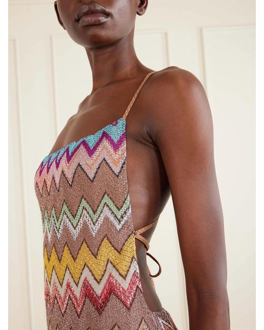 Missoni Multicolor Mare Striped Metallic Crochet-Knit Swimsuit