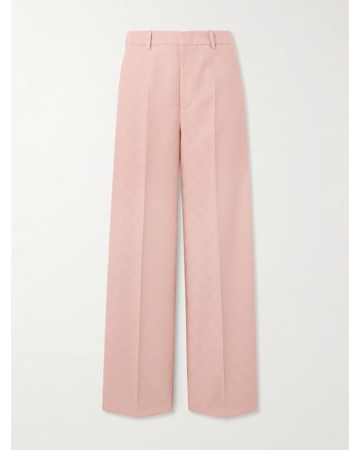 Gucci Pink Wool-Jacquard Straight-Leg Pants