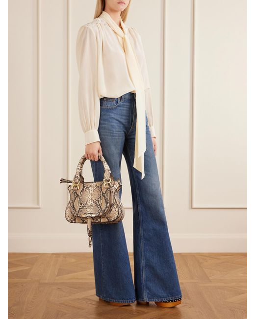 Chloé Natural Marcie Snake-Effect Leather Tote Bag