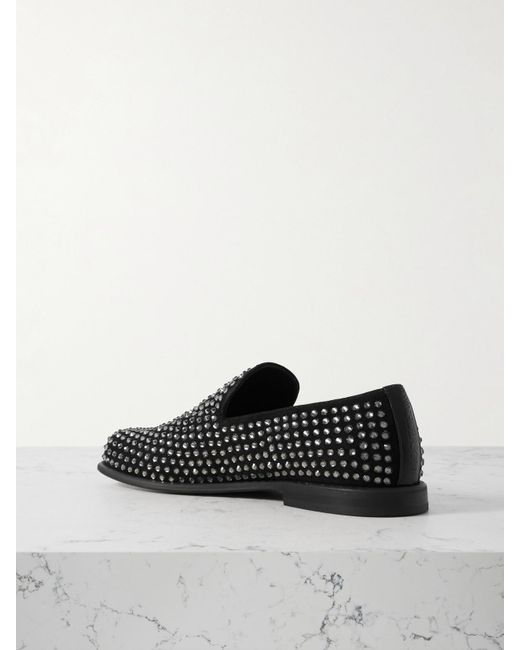 J.W. Anderson Black Crystal-Embellished Suede Loafers