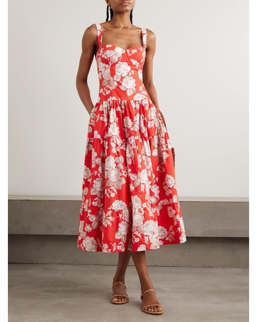 Cara Cara Santiago Tiered Floral-Print Cotton-Poplin Midi Dress