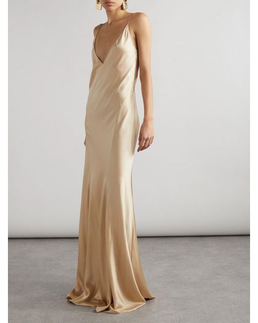 Saint Laurent Natural Open-Back Paneled Silk-Satin Gown