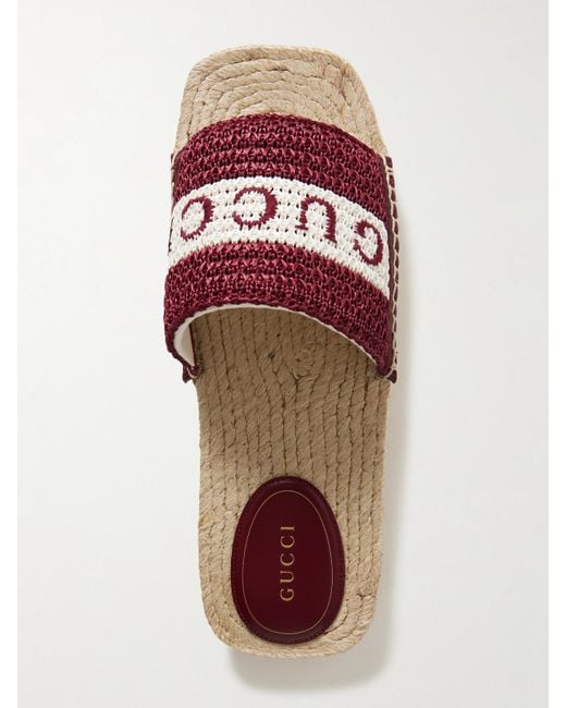 Gucci Brown Numa Embroidered Striped Raffia Slides