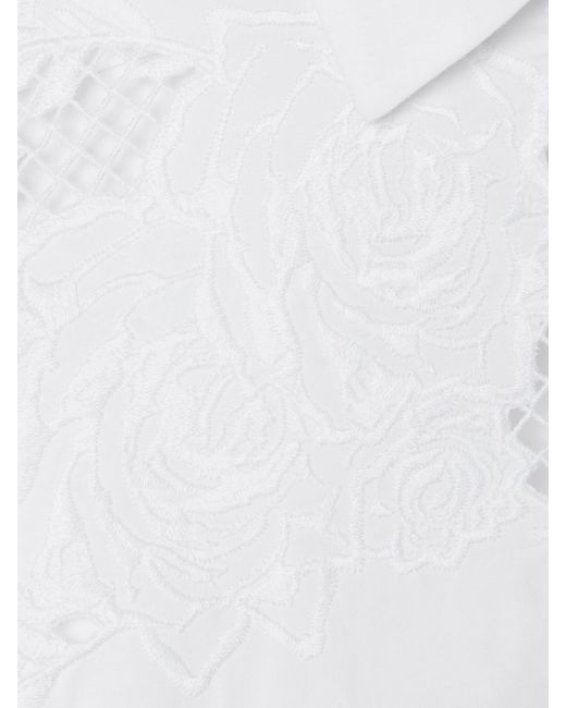 Adam Lippes White Embroidered Crochet-Trimmed Cotton-Poplin Shirt