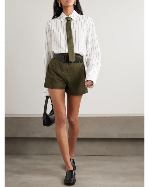 Frankie Shop Green Lise Shorts Aus Veloursleder