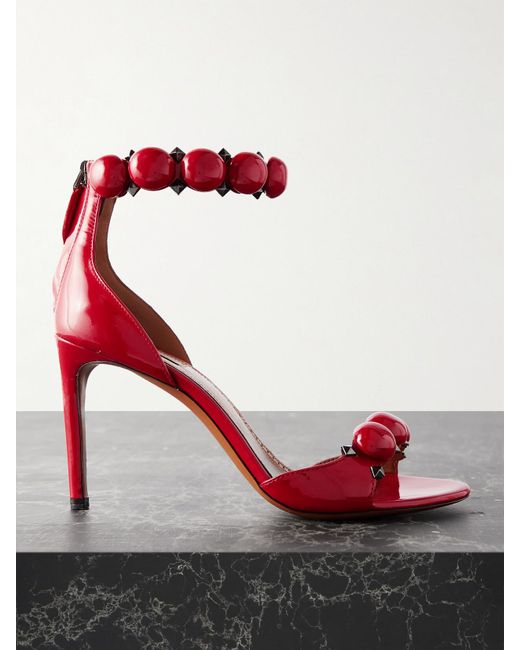Alaïa Red La Bombe 90 Studded Patent-Leather Sandals