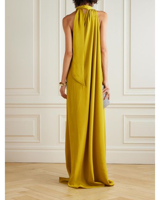 Taller Marmo Yellow Asymmetrische Robe Aus Strukturiertem Cady Mit Raffungen Und Schluppe