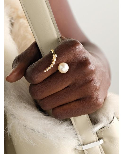 Mizuki Natural 14-Karat, Pearl And Diamond Ring
