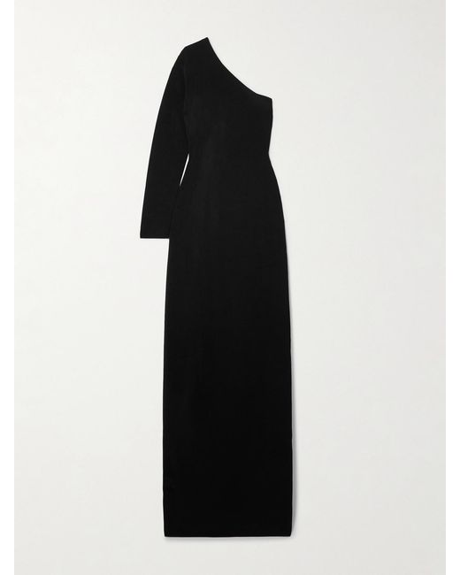 Nili Lotan Black Ranni One-Shoulder Stretch-Knit Maxi Dress