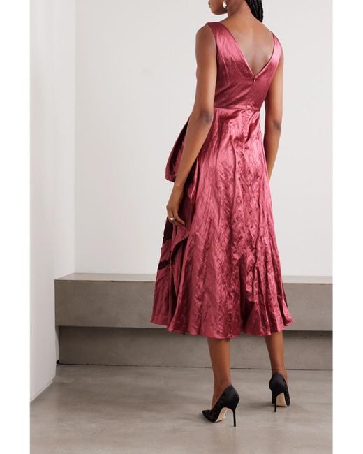 Erdem Appliquéd Ruffled Textured-Satin Midi Dress