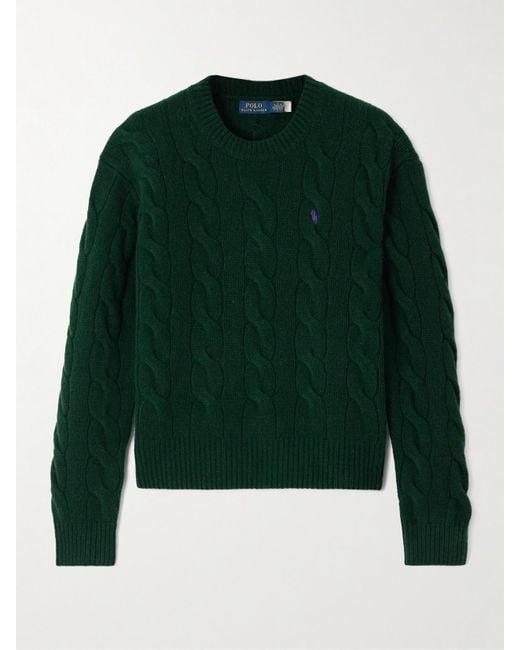 Polo Ralph Lauren Green Cable-Knit Wool And Cashmere-Blend Sweater
