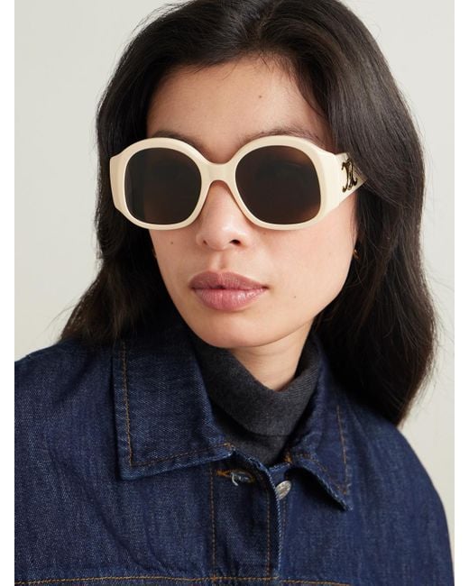 Céline Natural Maxi Triomphe Round-Frame Acetate Sunglasses