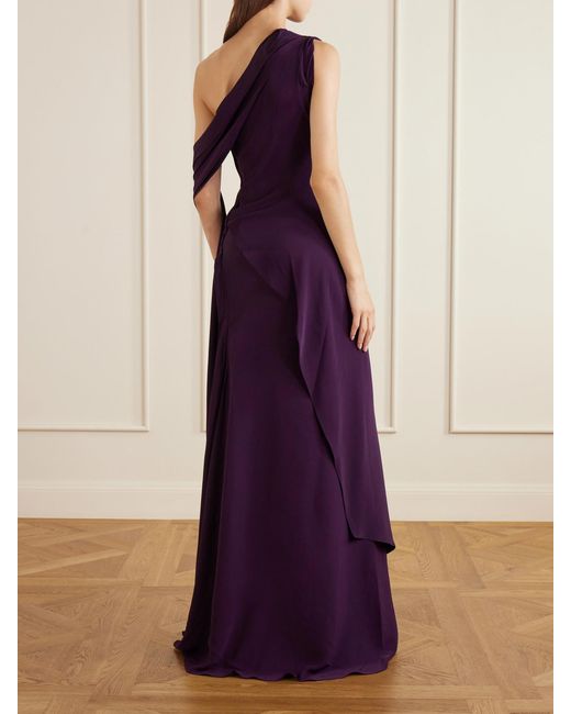 Marmar Halim Purple One-Shoulder Satin Gown