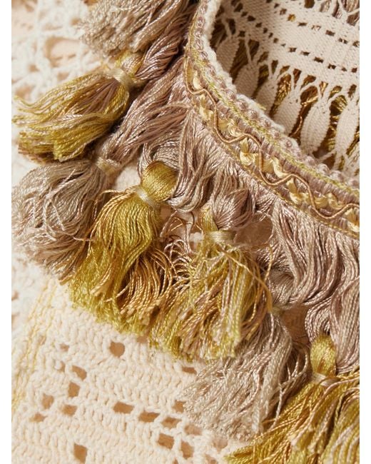 Thank You Have A Good Day Natural Tasseled Patchwork Crocheted Cotton Top