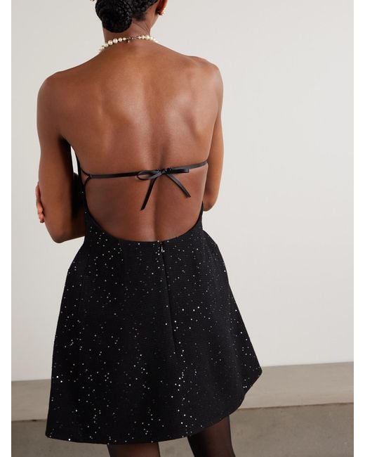 ShuShu/Tong Black Strapless Bow-Detailed Sequin-Embellished Wool-Blend Mini Dress