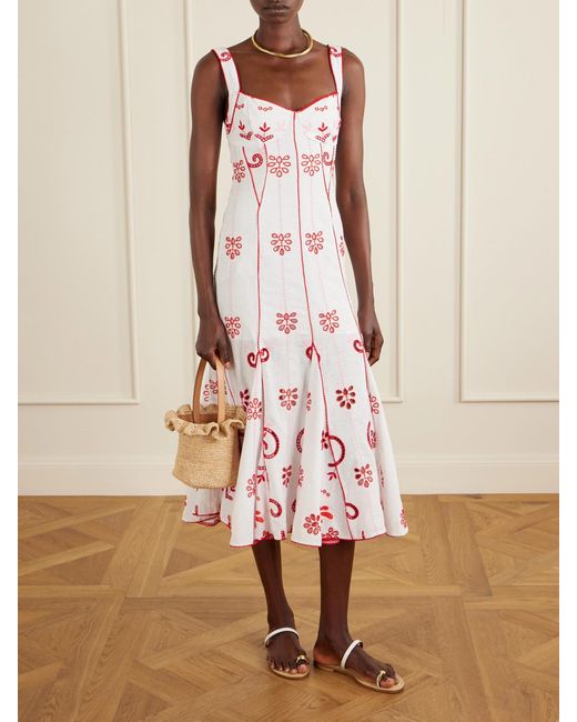 Charo Ruiz Pink Naia Tiered Broderie Anglaise Cotton-Blend Midi Dress