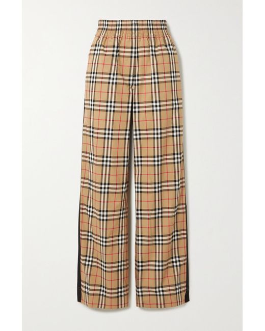 Burberry Striped Checked Cotton-blend Wide-leg Pants | Lyst