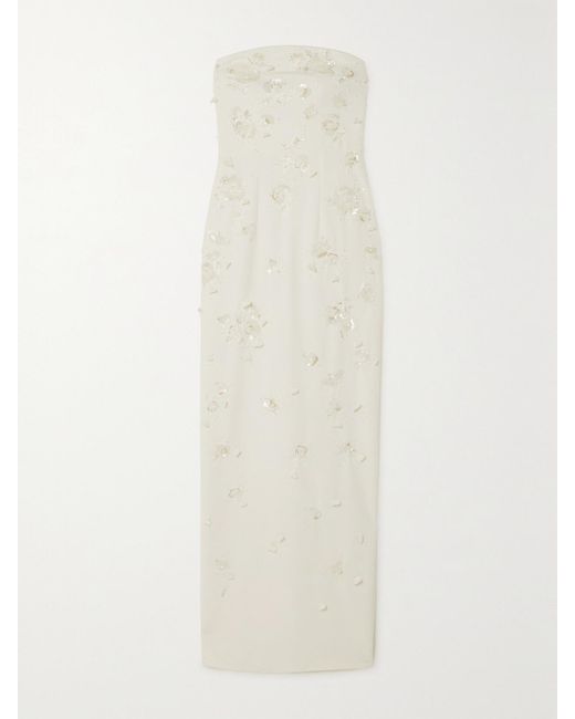Clio Peppiatt White Strapless Embellished Stretch-Crepe Gown