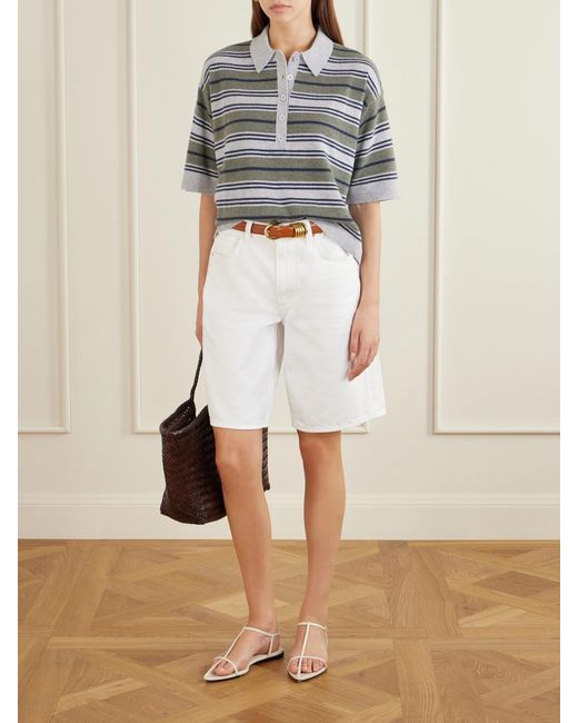Twp Gray Striped Cashmere Polo Sweater