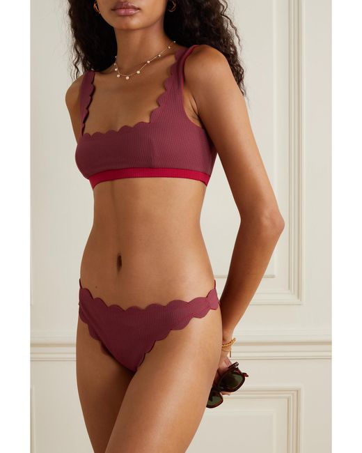 Marysia Swim Red North Reversible Scalloped Seersucker Bikini Briefs
