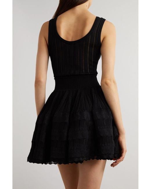 Alaïa Black Ribbed Pointelle-Knit Mini Dress
