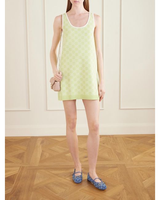 Gucci Yellow Jacquard-Knit Cotton Mini Dress