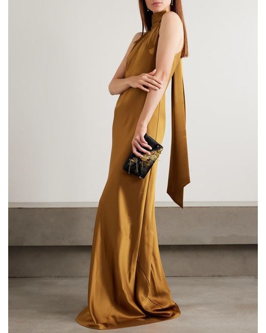 Galvan Natural Sienna Neckholder-Robe Aus Satin