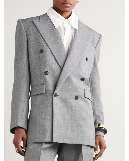 Saint Laurent Gray Double-Breasted Wool-Twill Blazer