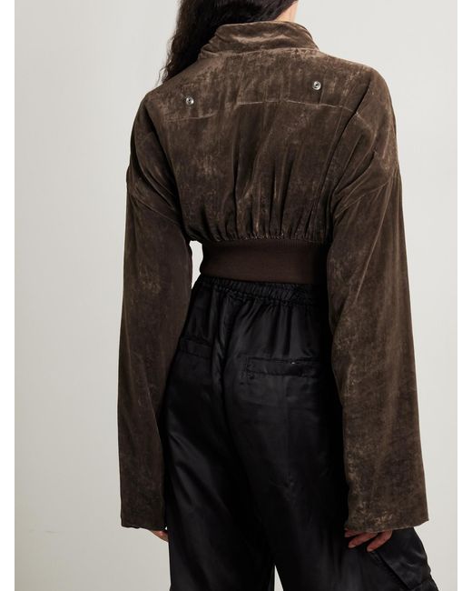Rick Owens Brown Cropped Gathered Velvet Jacket