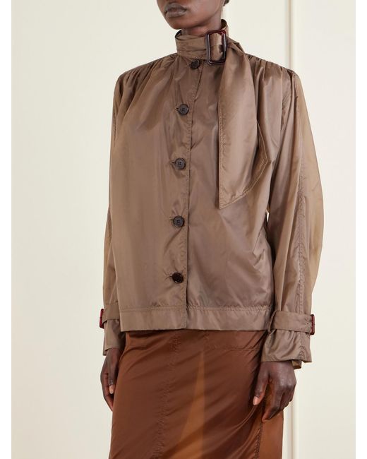 Saint Laurent Brown Tie-Detailed Gathered Shell Shirt
