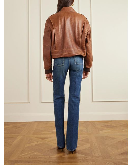 Saint Laurent Brown Leather Bomber Jacket