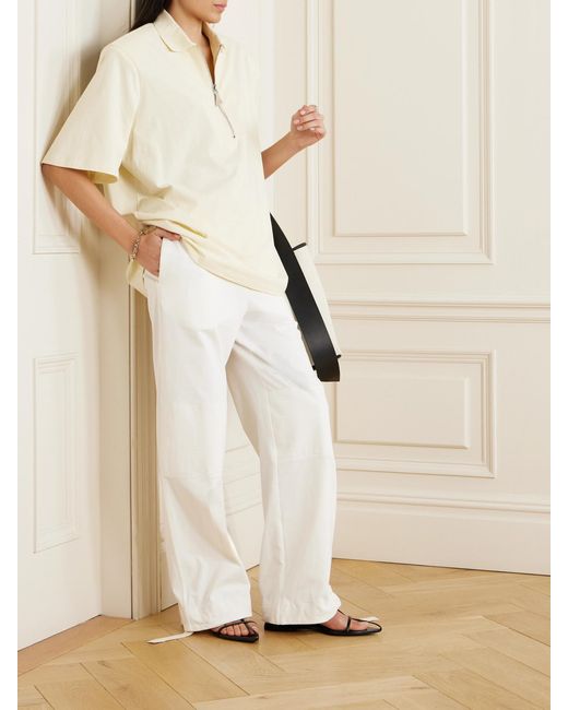 Jil Sander White Belted Embroidered Cotton Straight-Leg Pants