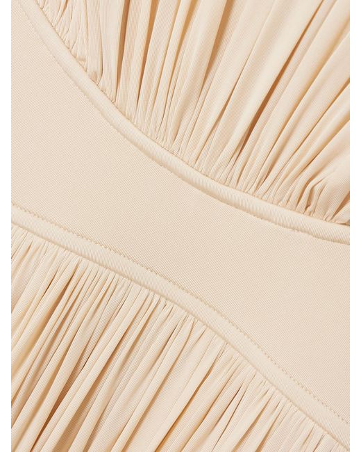 Zimmermann Natural Hypnotic Gathered Paneled Jersey Maxi Dress