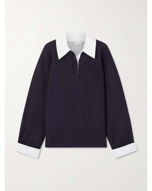 Tory Burch Blue Wool And Cotton-Blend Polo Shirt
