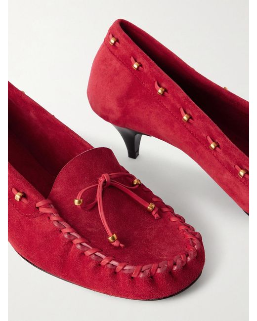 Khaite Red Milly Embellished Whipstitched Suede Pumps