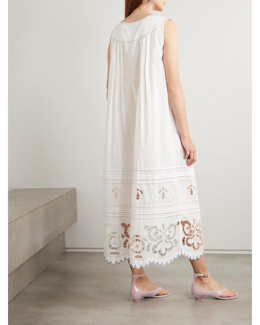 Vita Kin White Cleo Midikleid Aus Baumwollbatist Mit Lochstickerei Und Biesen