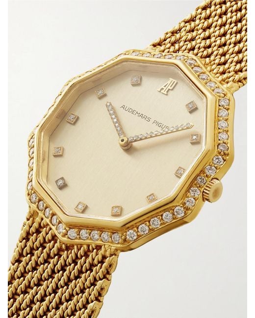 Stephanie Windsor Metallic Audemars Piguet Vintage Decagon 1980S Hand-Wound 34Mm 18-Karat And Diamond Watch, Ref. No. 11848