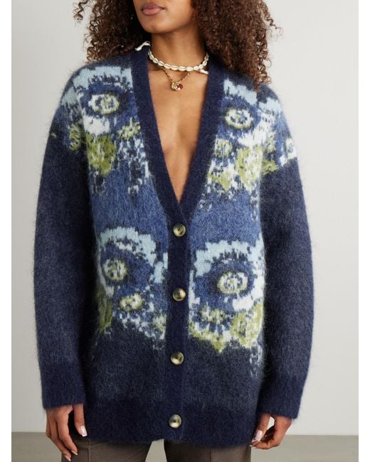 ALÉMAIS Blue Madalena Oversized-Cardigan Aus Jacquard-Strick