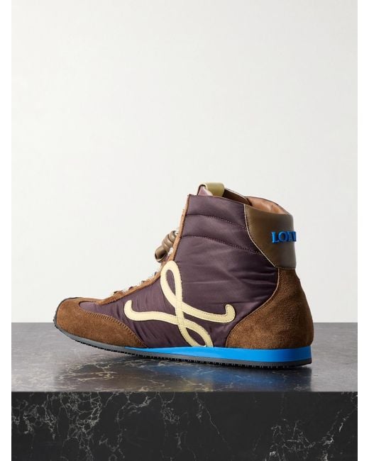 Loewe Brown Ballet Runner 2.0 High-Top Leather And Suede-Trimmed Shell Sneakers