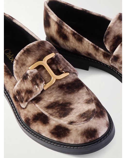 Chloé Brown Marcie Leopard-Print Velvet Loafers