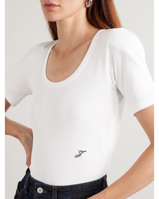 Jacquemus White The Ovalo Body Aus Geripptem Baumwoll-Jersey Mit Stickerei