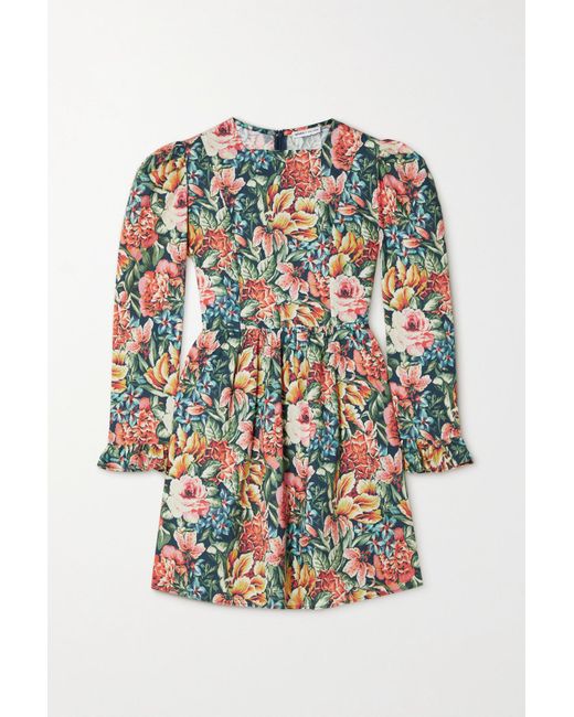 BATSHEVA + Laura Ashley Gathered Floralprint Cottonpoplin Mini Dress
