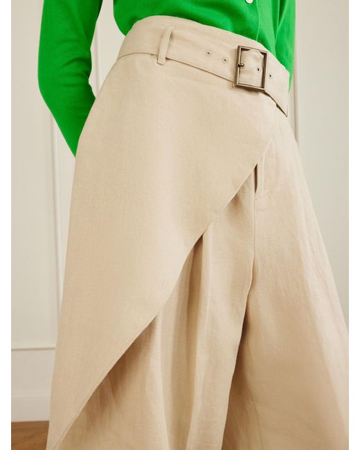Polo Ralph Lauren Natural Belted Wrap-Effect Pleated Linen Tapered Pants