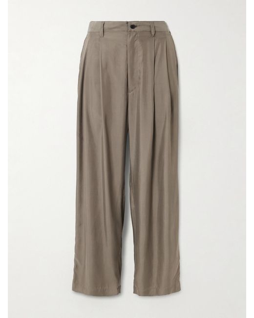 Ssstein Natural Pleated Twill Wide-Leg Pants