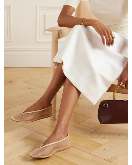 Le Monde Beryl Natural Luna Leather-Trimmed Mesh Ballet Flats