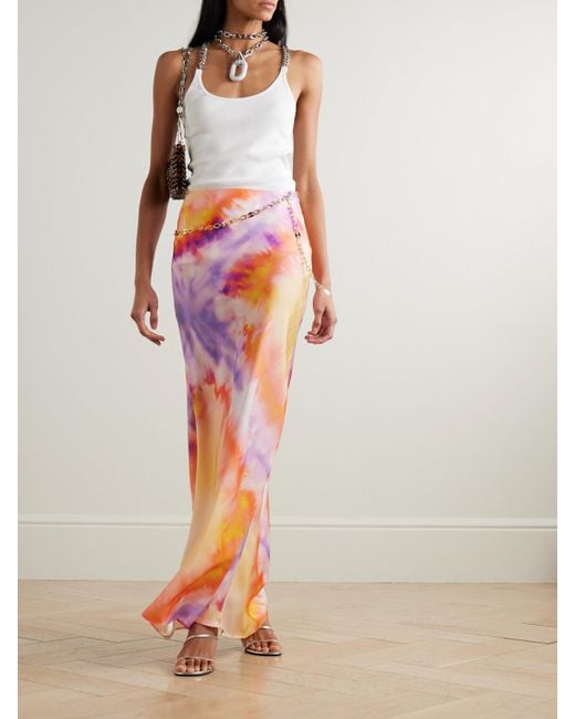 Jupe Longue En Satin Tie & Dye À Ceinture En Cotte De Mailles Rabanne en coloris Pink